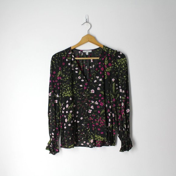 Joie Tops - Joie black floral print V-neck button down Peasant Boho Chic Top blouse sz S